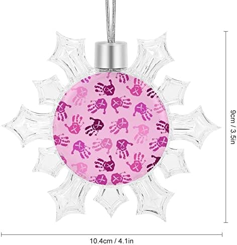 Fita de fita de câncer rosa Handprint árvore de natal árvore Snowflake Charms Snowflake Ornamentos pendurados decorações de flocos de neve com cabos para árvore de natal