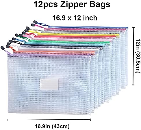 Bolsa de zíper de malha de plástico Austark, sacos de arquivo de zíper de 12pcs com bolso de