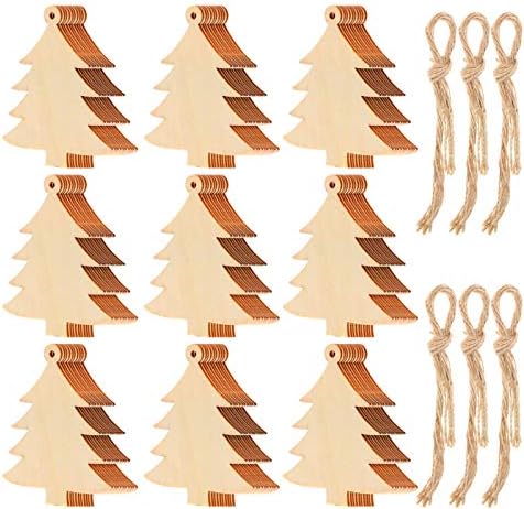 Tatuo 100 peças CUFTOS DE Árvores de Natal de Madeira enfeites pendurados ornamentos com cordas para decoração de Natal, festival, casamento, artesanato