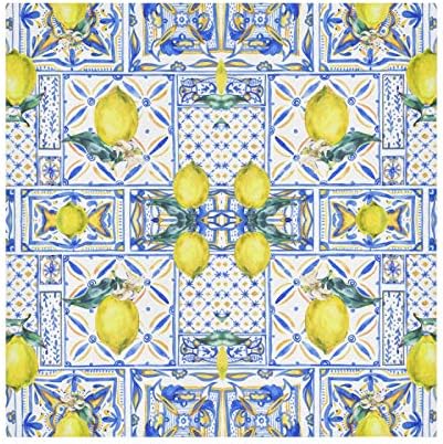 Alaza vintage amarelo frutas de limão e pano de impressão azul guardanapos de jantar conjuntos de 6, guardanapos de mesa reutilizáveis ​​de mesa de poliéster lavável para cocktail festas casamentos de férias decorativos