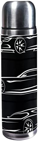 sdfsdfsd 17 oz a vácuo a vácuo aço inoxidável garrafa de água esportes de café gesto de caneca de caneca de couro genuíno embrulhado bpa grátis, conjunto de silhuetas de carro