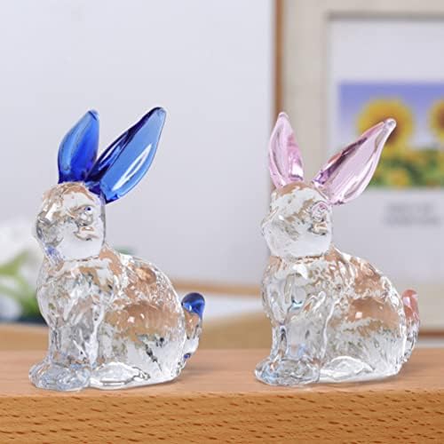 Sewroro 2pcs Crystal Bunny Rabbit Crystal Bunny Figurines Crystal Clear Animal Sculpture Piede