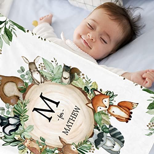 Animais de floresta personalizados cobertor para bebê, cobertor de nome personalizado, cobertor de animais da floresta, cobertor de lã de flanela macia para crianças, presente personalizado para chá de bebê 30 x40