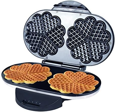 Fabricante de waffles do ZZ Heart com placa antiaderente 1200W, preto/prata