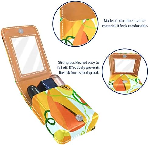Mini maquiagem de Oryuekan com espelho, bolsa de embreagem Leatherette Lipstick Case, PAPAYA DE FRUTA DE