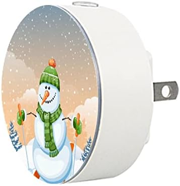 2 Pacote de plug-in Nightlight LED Night Light com Dusk-to-Dewn Sensor for Kids Room, Nursery, Kitchen, Hallway Christmas Snowman Snowman Skiing