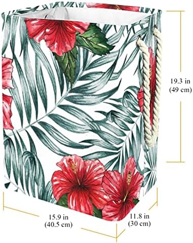 Lavanderia cesto flores de hibiscus e folhas de palmeira cestas de lavanderia dobráveis