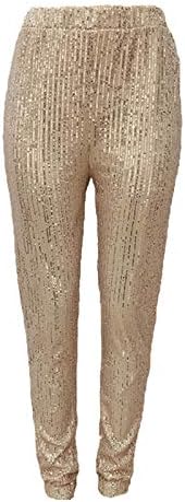 NQGSNTC Mulheres lantejoulas casuais Sparkle glitter alta cintura calça lápis calça calça