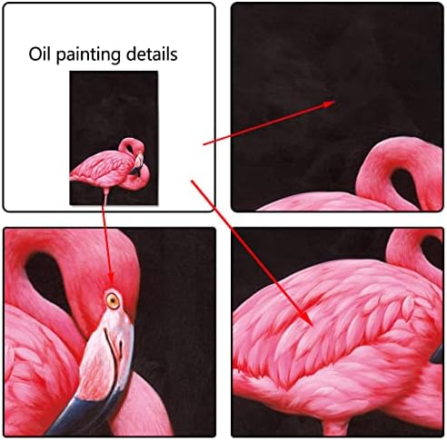 Chenbella-Flamingo pintado à mão Arte da parede Animal Pintura a óleo Pintura de pássaro rosa Mural de paisagem romântica adequada para sala de estar quarto sala de jantar banheiro decoração de parede de madeira moldura interna 16*24in