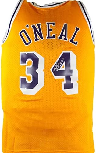 Shaquille O 'Neal assinou Lakers Gold Mitchell e Ness HWC Swingman Jersey -Baw Holo - camisas da