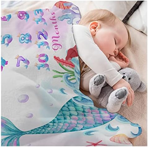 Caimizogojocrz Sereia Tail Baby Girl Milestone Blanket Mermaid Tail Blanket Monthly Milestone Blain,