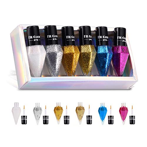 Conjunto de delineador de glitter miaritick, 6 cores kit de delineador de glitter metálico, delineador líquido à prova d'água conjunto com lantejoulas coloridas, kit de maquiagem de olhos brilhantes