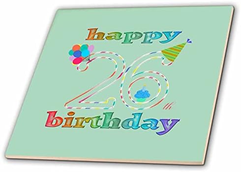 3drose feliz 26º aniversário, cupcake com vela, balões, chapéu, colorido - azulejos