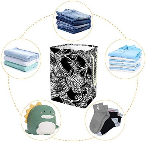 Inomer Black White Skull 300D Oxford PVC Roupas à prova d'água cesto de roupa grande para cobertores Toys de roupas no quarto