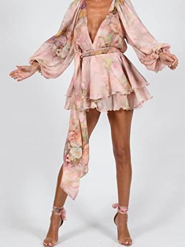 Xinghaikuajing moda feminina feminina em v estampado com mangas compridas Vestido de chiffon 2021 Fall New S
