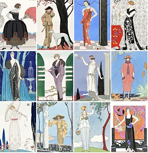 Pixiluv 12 notecards em branco para todas as ocasiões ~ Art Deco Vintage Modelos de mulheres e moda
