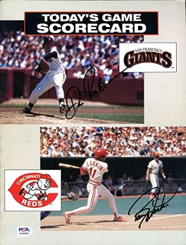 Barry Larkin Don Robinson JSA CoA assinou 1987 Giants Scorecard Autograph