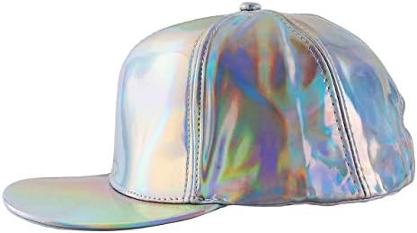 FALETO Ajustável Base de beisebol brilhante ajustável Rainbow Rainbow Reflexivo Hip Hop Rave Hat Metallic Casual Cap
