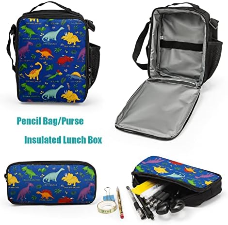 Conjunto de mochilas da escola de dinossauros coloridos Nerxy, lanchonete de bookbag fofo e lápis Cozes de jardim de infância de jardim de infância para meninos