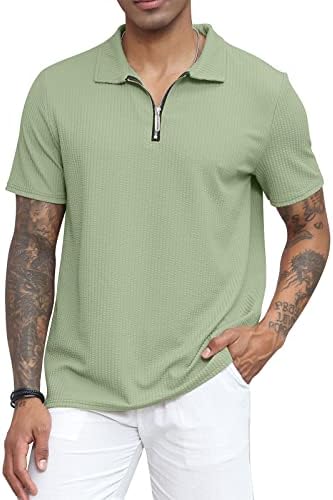 Aulemen masculino de moda masculina Camisa pólo de manga casual Casual Slim Fit V Neck Jacquard Taber Collar Golf camisa