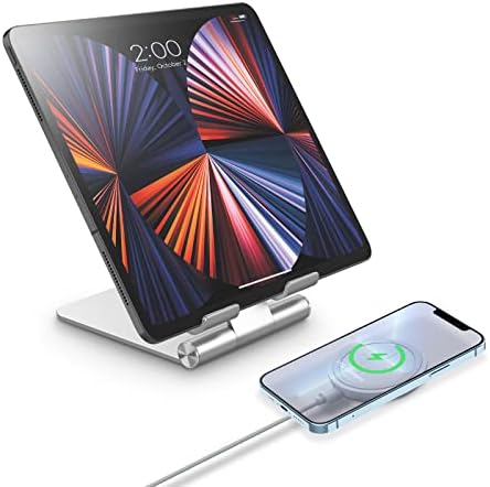 Nillkin Wireless Ipad Carregador de tablets, carregador sem fio 2-em-1 de 15w e suporte de comprimido para comprimidos de comprimidos ajustável para iPad 9th Generation, iPad Pro 2022, iPad Air 5,10.2,10.5,12.9, mini 6, telefone