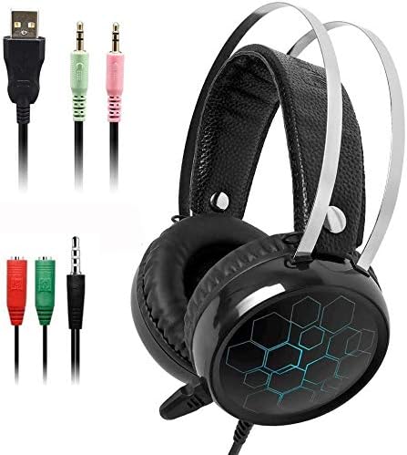 Fone de ouvido para jogos com microfone, 7,1 som surround USB 3,5 mm de ouvido com fio com fio, para PS4 Xbox