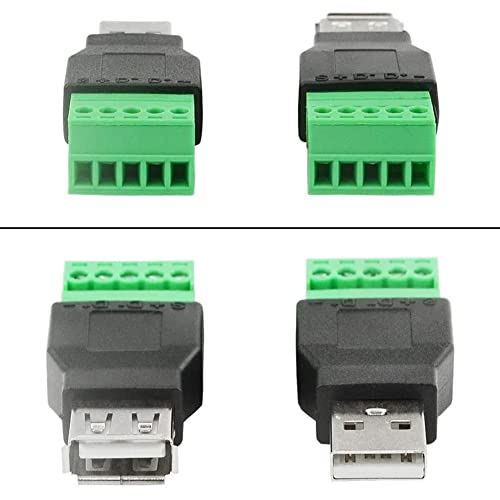 Jienk 4pcs USB 2.0 Tipo A Male/fêmea a 5 pinos para parafuso Terminal Block Connector, Conversor de conector