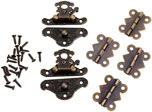 Yfqhdd 6pcs/conjunto de jóias de bronze de bronze antigo caixa de madeira alternação hasp trava com dobradiças de dobradiças acessórios de móveis de mobília