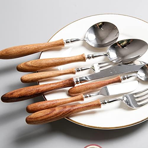16 peças Conjunto de talheres e colheres de talheres para 4 utensílios para lava -louças de espelho de jantar de madeira