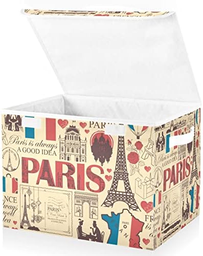 INNEWGOGO FRANCE PARIS BINS com tampas para organizar caixas de armazenamento dobráveis ​​com alças Oxford Ploth