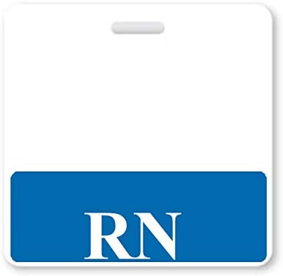 Batícios horizontais de crachá RN para enfermeiros com borda azul - Prova de derramamento pesado e resistente a lágrimas - dupla face - impresso nos EUA - por id especialista, vendido individualmente