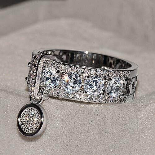 Lindo anel de noivado de safira branca redonda 925 jóias de casamento prateado sz4-12