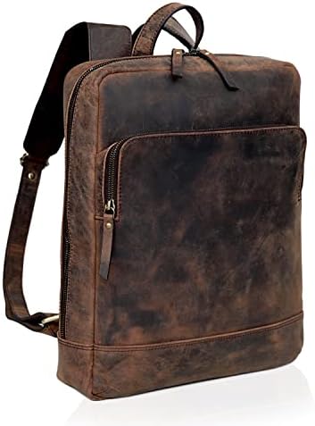 Mochila de couro vintage para homens 15,6 Bolsa de laptop de grande capacidade Viagens de negócios ombro de mochilas de negócios Mochilas de viagens de negócios marrom