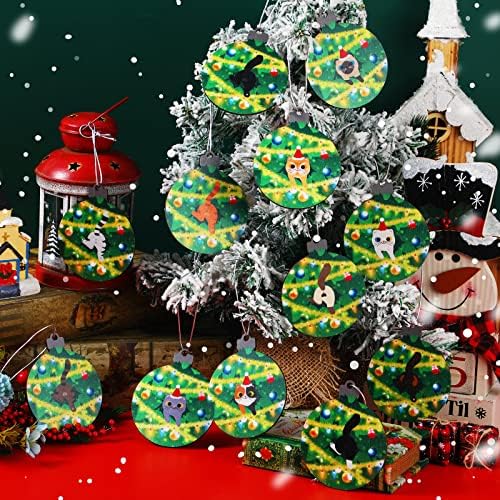 24 PCs Cato de Natal Ornamentos pendurados Ornamentos de gato de madeira para ornamentos de gatinho