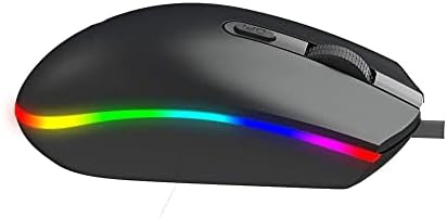 Mouse USB de mouse de mouse diário, mouse de jogos de laptop com iluminação de backling de LED de 7 vias, mouse de escritório em casa óptico ergonômico, configuração de 4 dpi, com botões ao lado