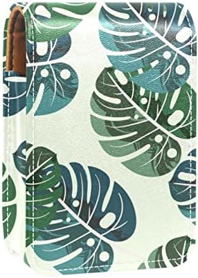 Mini Lipstick Case Green Aquarela de aquarela Folhas de palmeira Padrão Organizador de batom com o fechamento