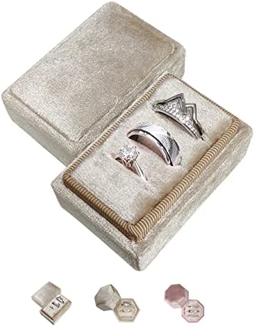 Caixa de anel Yuearn 3 slots, caixa de anel de veludo, armazenamento de caixa de anel de brinco retângulo, caixa de anel feita à mão de joias pequenas, presentes de jóias vintage organizador de jóias para casamento, cerimônia, noivado, aniversário