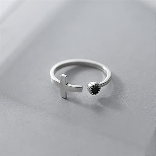 JXGXB Cross Sterling Silver Ring for Women adolescentes Meninas Moda simples Anel de oração de joias ajustáveis ​​Filha