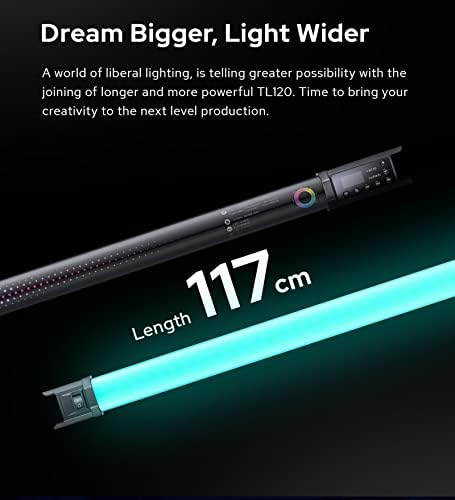 Luz de tubo GODOX TL120-K4 RGB, CRI 96 TLCI 98, cor 2700k ~ 6500k, de brilho, efeitos de 39 fx, aplicativo para smartphone/2.4g sem fio/controle DMX Controle