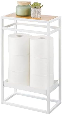 MDESIGN Modern estreito estreito de papel higiênico de 2 camadas Stand Stand para Organização de Armazenamento de Banheiro Mestre ou Hóspedes - Roldes 4 mega e regulares - Coleção Citi - White/Natural/Tan