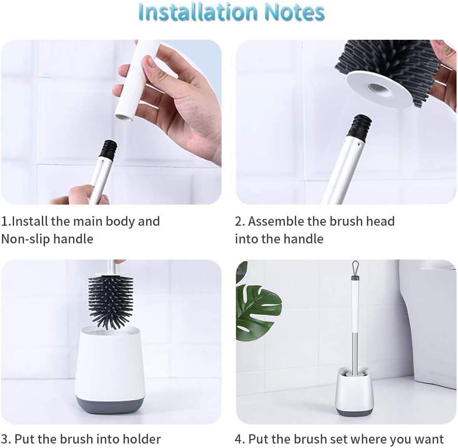 Conjunto de escovas e suporte do vaso sanitário, Silicone Bristles Kit de escova de limpeza de banheiro com pinças - branco