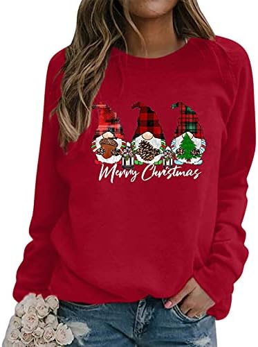 BEUU Moletom de tamanho grande para mulheres Feliz Natal Gnome Print T-shirts