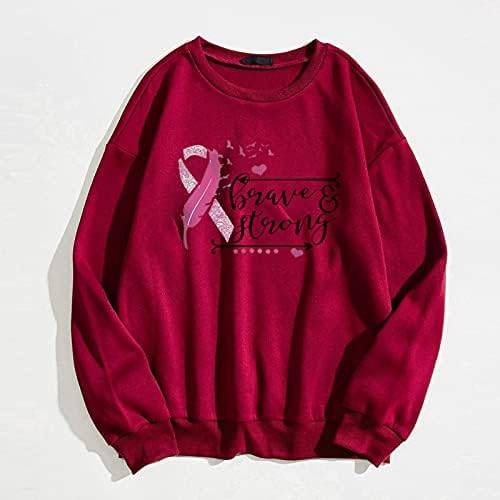 Sorto de câncer de mama para mulheres lã de inverno forrado suéteres vintage de manga longa de manga longa Pullover de caminhão de árvore rosa