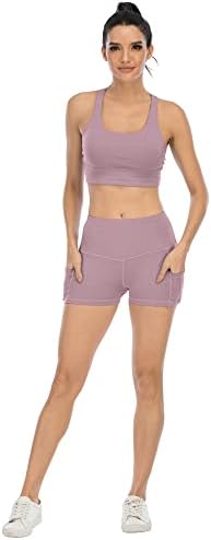 Chreisure 4 pacotes shorts de ioga de spandex com bolsos para mulheres, shorts de saídas de cintura