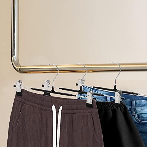 Tosnail 24 Pack 12 Salia plástica Cabides de roupas com clipes não deslizantes ajustáveis ​​e gancho giratório para saias, calças, jeans, calças - preto