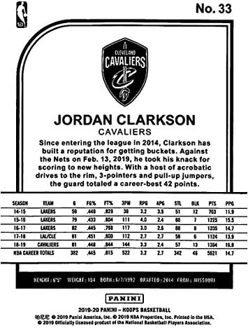 2019-20 Panini Hoops Winter #33 Jordan Clarkson Cleveland Cavaliers NBA Basketball Trading Card