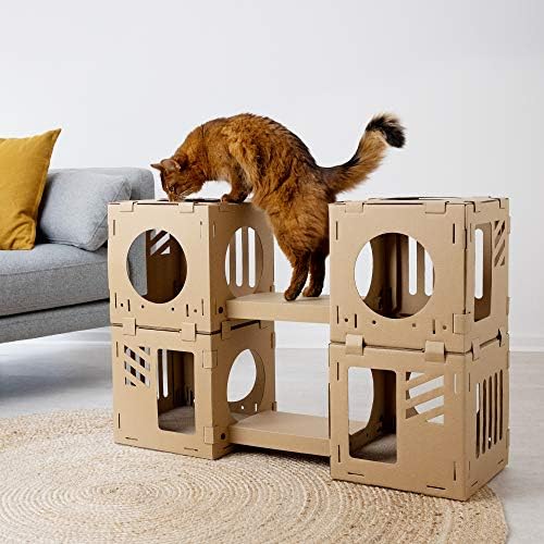 Navaris Modular Cardboard Cat House - DIY Cartão corrugado Condomínio de torre de jogo configurável