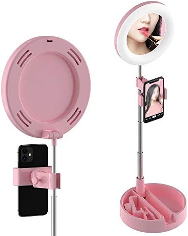 Luminária de anel wyfdp de 6 polegadas de preenchimento 64 lâmpada USB de desktop usbonizada com suporte de telefone espelhado para o suporte de telefone para maquiagem selfie