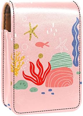 Caso de batom de Oryuekan com espelho bolsa de maquiagem portátil fofa, bolsa cosmética, desenho animado da vida de coral marítima