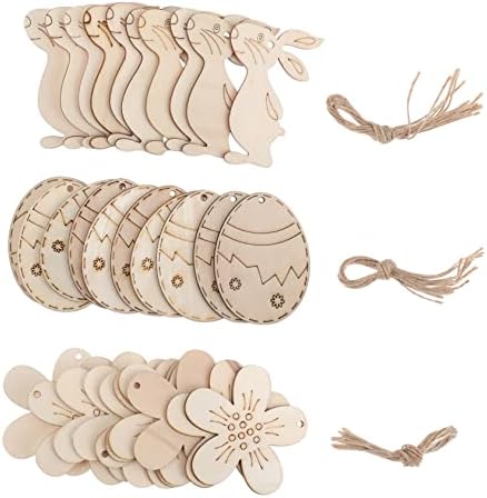 STOBOK 30PCS Ornamentos de Páscoa Bretagem de Presente Pasta pendente Pingente de Pingente Cutup de madeira ovos de madeira Crafts de madeira de madeira